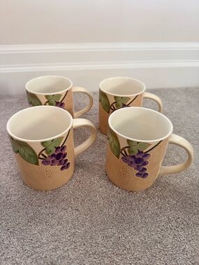 Stoneware Grape Vine Mugs Mikasa Iron Stone Chablis Mugs Cups 4” Tall